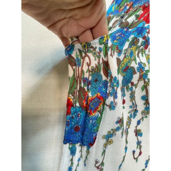 Elepants Women's Boho Harem Hippie Pants Cold Wash White Blue Floral Stretch - Picture 6 of 16